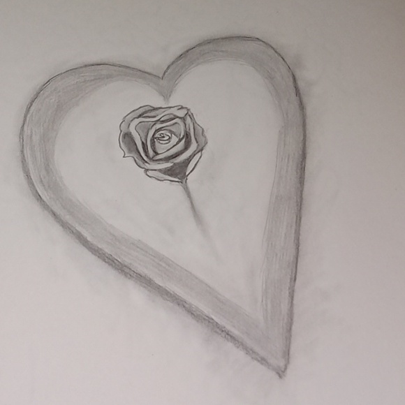 Hand sketched rose in a heart ♥ 🌹 - Picture 5 of 5